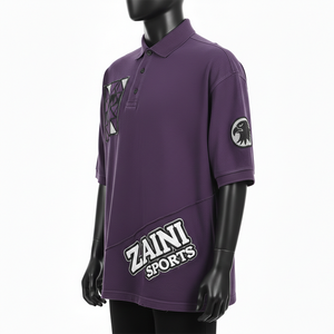 Camiseta polo para hombre, 230 GSM, algodón premium, poliéster, tejido piqué, color morado, panel diagonal con apliques bordados, talla S. - Product Image 6