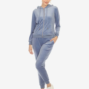 Vêtements de survêtement en velours uni pour femmes en gros, ensemble deux pièces, haut court, veste à manches longues, pantalon - Product Image 2