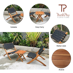 เก้าอี้โต๊ะกาแฟพับได้สำหรับสวนวิลล่าหรือโรงแรมทำจากไม้อะคาเซียผ่อนคลายทันสมัย - Product Image 3