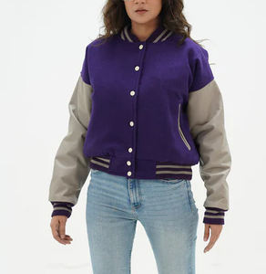 Chaqueta universitaria de lana para mujer al por mayor con diseño tejido bordado Color personalizado y manga larga transpirable de alta calidad - Product Image 1