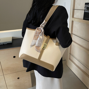 กระเป๋าโท้ทหนัง PU ลำลองสำหรับผู้หญิง, ใหม่กระเป๋าถือทรงถังความจุขนาดใหญ่สีผ้าใบแฟชั่นฤดูใบไม้ผลิฤดูร้อนเป็นมิตรกับสิ่งแวดล้อม - Product Image 3