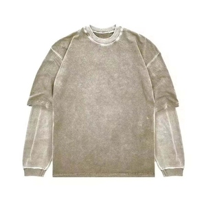 Camiseta de manga larga doble de doble capa con lavado ácido informal de fabricantes personalizados para hombres - Product Image 4
