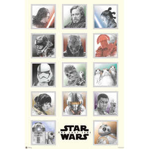 Póster de pared de estilo moderno de Star Wars Episodio 8 con ilustración de personajes - Product Image 1