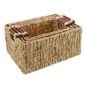 ตะกร้าเก็บผักตบชวา4ชุดทำด้วยมือด้ามไม้สำหรับใช้ในครัววัสดุผ้าทอ/โลหะสำหรับเก็บอาหาร - Product Image 3