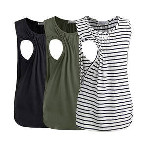 Camisetas sin mangas de maternidad para mujer, camisetas sin mangas fruncidas elásticas suaves para lactancia materna, embarazo posparto - Product Image 1