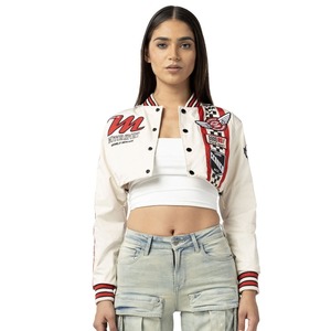 Oem Manufacturer High Quality Chenille Embroidery Men College Custom Baseball Bomber Letterman Crop Leather <b>Woman</b> Varsity <b>Jacket</b> - Product Image 1