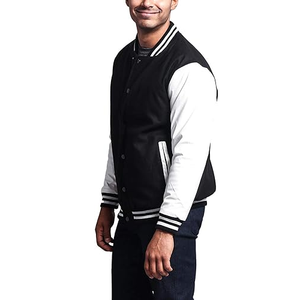 Chaqueta Varsity Personalizada Unisex Negro Blanco 100% Lana Soporte Invierno Universidad Chenille Parche Puff Estampado Bordado Letterman Chaquetas - Product Image 3