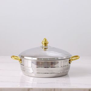 Luxury Gold Plated Stainless <b>Steel</b> Hot <b>Pot</b> Handles Insulated Non-Stick Durable Food Warmer Casserole Premium Table Serving <b>Pot</b> - Product Image 4