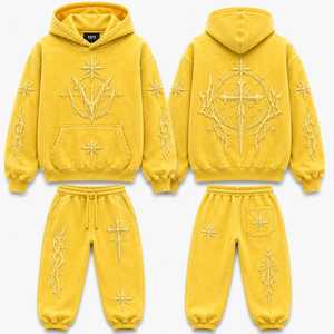 Survêtement d'hiver respirant brodé Croix Céleste, design gothique divin, style Hip Hop, polaire 2 en 1, uni, unisexe - Product Image 2