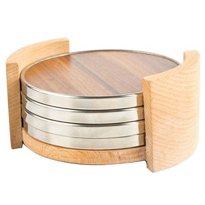 Square Shape <b>Coaster</b> Cup Pads Solid Wooden <b>Tea</b> <b>Coaster</b> With Holder Kitchen Catering Item Walnut Finishing <b>Tea</b> <b>Coaster</b> Set - Product Image 6