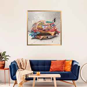 Elegant Graffiti Printed Canvas Artwork for Modern Home Decor,Gold <b>Framed</b> - Product Image 1