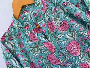 เสื้อคลุมยาวพิมพ์ลายแบบอินเดียสำหรับผู้หญิงชุดยาวคลุมเข่าสำหรับใส่ไปงานปาร์ตี้ทำด้วยมือผ้าฝ้ายสไตล์พื้นเมืองสำหรับฤดูร้อน - Product Image 4