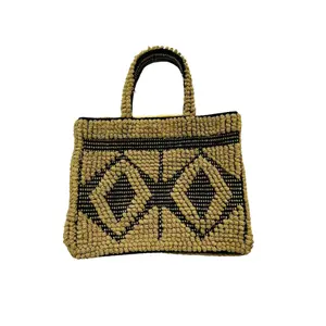Exporçılar tarafından satılık püsküllü desen ve kahverengi renkli el çantaları ile yeni varış pamuk alışveriş el çantası