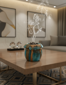 Brûleur à bakhoor artisanal en bois et résine écologique - Brûleur à encens utilisé pour donner un parfum doux - Product Image 1