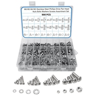 Kit d'assortiment d'écrous et de boulons 900 pièces en acier inoxydable métrique, vis métriques assorties M6 M5 M4 M3, vis à tête cylindrique à empreinte cruciforme