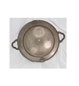 Bandejas de servicio redondas decorativas para mesa de hotel de hierro envejecido de metal dorado Vintage para decoración del hogar - Product Image 1