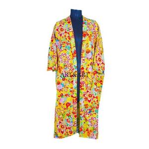 Vintage Cotton Kantha Kimono <b>Women's</b> Cut Work Beach Cover Robe Bikini Sleepwear Floral Design Home Summer Autumn Thermal - Product Image 1