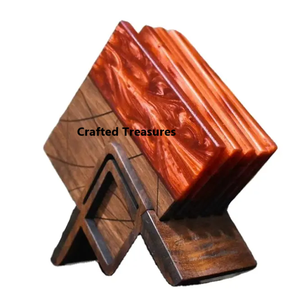 Dessous de verre à thé au design attrayant Tapis et tampons en bois et résine avec support à l'aspect unique Ensembles de dessous de verre à vin pour thé et café Petit-déjeuner utilisé - Product Image 1