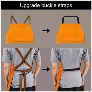 Heat Flame Resistant Heavy Duty Welding <b>Leather</b> Bib <b>Apron</b> Fireproof Washable for Welders - Product Image 6