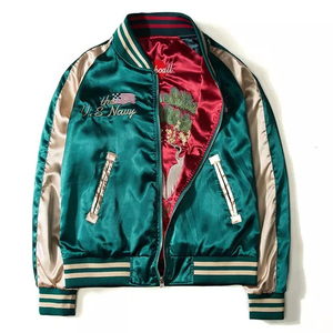 Chaqueta Bomber Varsity de Satén Personalizada para Invierno, con Letras Bordadas, Patrón Decorativo Sublimado, Logotipo Impreso en 3D - Product Image 1