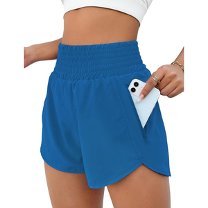 Pantalones cortos para mujer, pantalones cortos atléticos de cintura alta, pantalones cortos elásticos impermeables para gimnasio y entrenamiento con bolsillo para correr y Deportes - Product Image 1