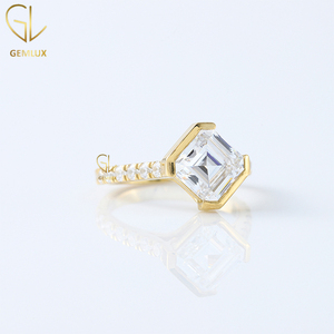 Vente chaude Asscher Cut Original Moissanite Diamant Demi Lunette Ensemble Solitaire Avec Demi Accent BridalBague de Fiançailles - Product Image 6