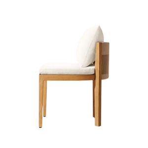 เก้าอี้สวนไม้สไตล์มินิมอลพร้อมเบาะสีขาว ขาเรียว เฟอร์นิเจอร์กลางแจ้ง - Product Image 1
