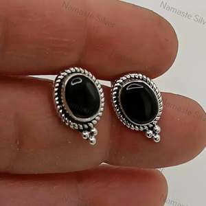 925 Sterling Silver Black Onyx <b>Earrings</b> July Birthstone Jewelry Natural Black Onyx Oval Stud <b>Posts</b> Gold Handmade Unique Gemstone - Product Image 5