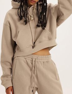 Último estilo, sudadera de otoño para mujer, nuevo estilo, sudaderas con capucha y pantalones de pierna ancha, conjunto de 2 piezas personalizado de Color sólido superior - Product Image 5