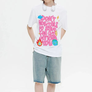 T-shirts pour hommes en coton biologique 100% avec impression en relief, logo personnalisé, respirant, manches courtes, ajustés, tricotés, impression en relief - Product Image 3