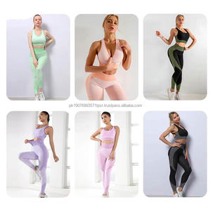 Conjuntos de yoga para mujer de moda al por mayor: Sujetador deportivo sin costuras de jacquard de soporte completo y leggings de cintura alta para fitness y gimnasio - Product Image 6