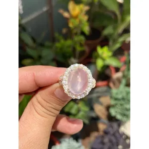 925 Silver Oval Cut <b>Rose</b> <b>Quartz</b> <b>Ring</b> Romantic Bezel Set Rhodium Plated for Everyday Wear - Product Image 1