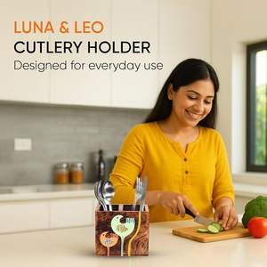 Porte-cuillères en bois imprimé pour ustensiles de cuisine, support décoratif en bois imprimé avec motifs classiques - Product Image 2