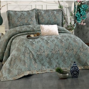 Ensemble de couvre-lit Guzide ANNA 4 pièces en chenille rayée 100% teinte, lavable, anti-acariens, taille King, pour usage domestique, Turquie - Product Image 1