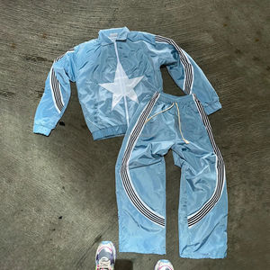 Unisex <b>Polyester</b> <b>Jogger</b> Sets Two Piece Set Patchwork Zip up Puff Track Nylon Jacket and Track Pants Custom Nylon Tracksuit Men - Product Image 4