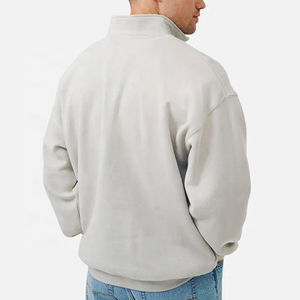 Sweat-shirt personnalisé à col roulé pour hommes 100% coton biologique de grande taille à épaules tombantes quart de fermeture éclair sweat-shirt vierge pour hommes - Product Image 3