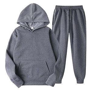 Chándal deportivo liso para hombre, con capucha y pantalones de chándal Top, conjunto de ropa deportiva informal para adultos, gris brezo - Product Image 2
