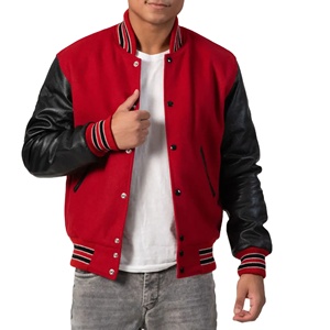 Chaqueta Varsity para Hombre, Cuerpo de Lana, Mangas de Cuero, Cierre de Cremallera, Diseño de Parches en la Parte Delantera, Estilo Béisbol, Chaqueta Bomber, Estilo Alumni, Personalizable - Product Image 1