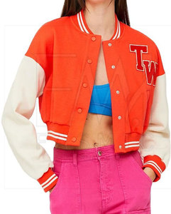 Personalizable de las mujeres Slim Fit acolchado prendas de vestir de algodón chaquetas lavables de manga larga Letterman diseño Color sólido de lana impresa - Product Image 2