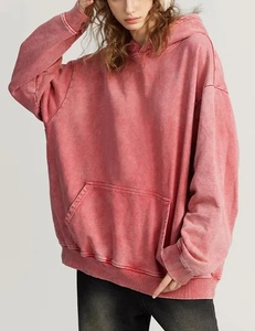 Sweat à capuche unisexe délavé à l'acide en coton polaire brodé en gros sweat à capuche d'hiver imprimé de créateur hommes femmes épaule tombante - Product Image 5