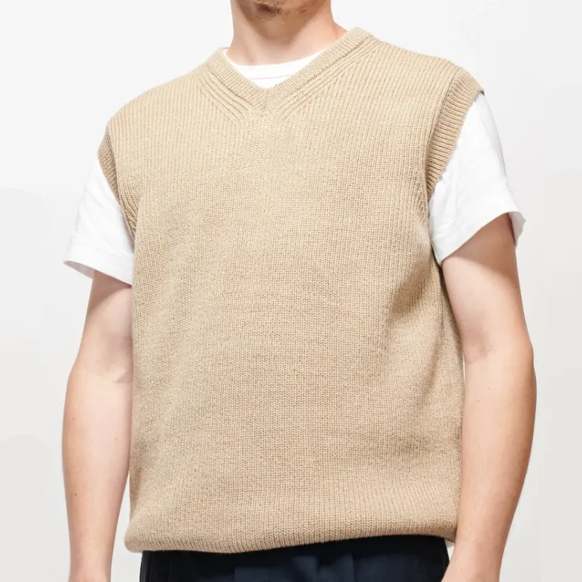 सादे डिजाइन कस्टम लोगो पुरुषों के बिना आस्तीन वी गर्दन ऊनी स्वेटर OEM थोक सस्ते कीमत प्लस आकार फैक्टरी बुना हुआ पुरुषों की बनियान