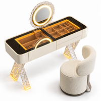 Ensemble de table de maquillage de luxe finition or avec miroir rond LED, tiroirs, chaise rembourrée, taille et couleur personnalisées, garantie de 2 ans