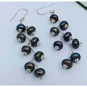 925 Sterling <b>Silver</b> <b>Dangle</b> <b>Earrings</b> Freshwater Peacock Black Pearl Handmade Boho June Birthstone Jewelry Pearl <b>Earrings</b> for - Product Image 6