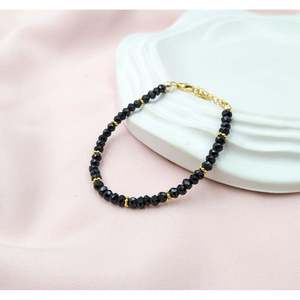 Black Spinel Beaded Bracelet Gold Plated 18K Filled <b>Charm</b> <b>Bangles</b> Ball Star Shape Religious Style Perfect Gift Pearl Main Stone - Product Image 4
