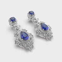 Pendientes de tuerca vintage estilo clásico indio para ocasiones especiales, con zafiro azul y moissanita de corte pera y cojín, en plata de ley.