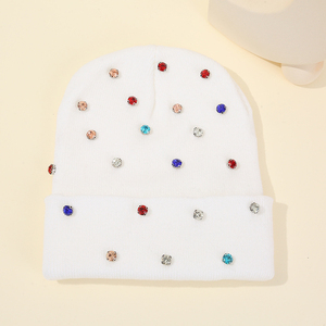 Gorro de Punto Estilo Punk para Otoño e Invierno, Gorros de Color Sólido con Puño, Decoración de Perlas y Pedrería, Tejido Común - Product Image 2