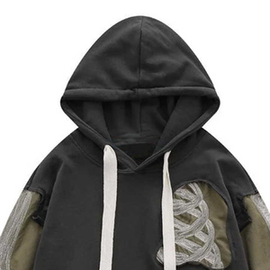 Sweat à capuche en détresse unique Patch personnalisé Applique broderie conception votre texte Logo coton mélangé hommes en détresse broderie à capuche - Product Image 3