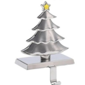 Porte-bas de Noël élégant en métal, cintre de cheminée au design argenté festif avec accents rouges pour la décoration de Noël - Product Image 3