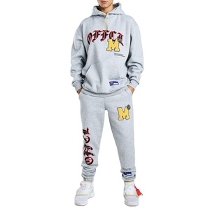 Conjunto de chándal de 2 piezas para adultos de hombre sólido con capucha de invierno de alta calidad, logotipo serigrafiado de seda, chándal transpirable de algodón 100% - Product Image 1