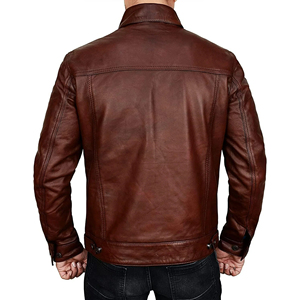 Veste en cuir d'agneau mince enduit en gros, taille plus, col montant personnalisé, vestes en cuir véritable pour hommes - Product Image 4